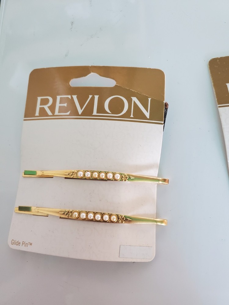 Goody 1997 Revlon Hair Barrettes Pearl And Gold New Vintage
