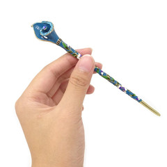 Cloisonne Vintage Hair Stick, Calla Style Hair Chopsticks Hairpin, Peacock Blue
