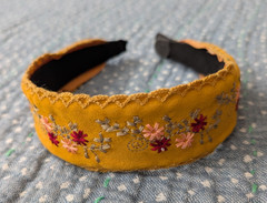 Free People Anthropologie Mustard Embroidered Headband Stitched Hair Band