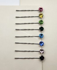 Handmade 2pc Hair/ Bobby Pins w/ Swarovski Crystal Light Turquoise Chaton Stones