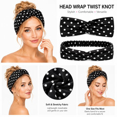 6 PCS Women Cotton Blend Dots Bandana Twist Knot Head Wrap Headband Twisted