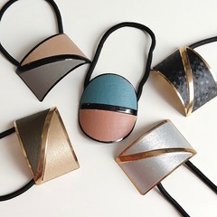 Geometric Hair Tie Set 5pc Modern Minimalist Metal Faux Leather Ponytail Holders