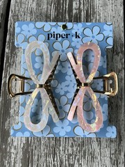 Piper K Multicolored Hair BOW Jaw Claw Clips Set of 2 NEW MOTHER of PEARL IVORY