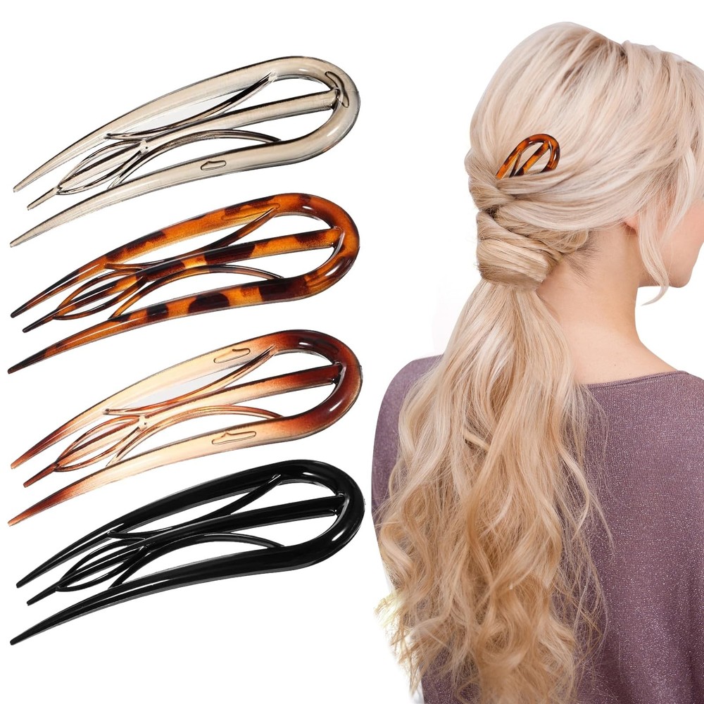 4PCS French Twist Hair Pins For Thin Hair Strong Hold 3 Teeth Durable Styling