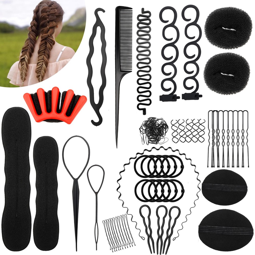 81PCS Hair Twist Styling Clip Set Bun Maker Comb Elastic Bands Braid Accessories