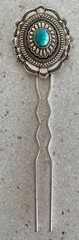 Hair Pin Fork Faux Turquoise Silver Tone Southwestern Western Style 5.5″