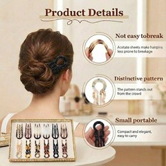 HOXITRADE 12PCS Hair Pins for Women – 6 U-Shaped & 6 Fork Hairpins brown