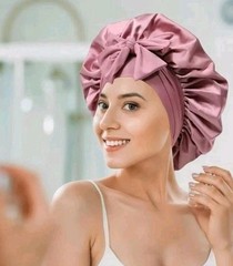 Satin Hair Bonnet Silk Adjustable Bonne for Sleeping with Tie Band Pink Nightcap