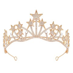Star Headband Crown, Gold Tiara Star Goddess Sun Moon Stellar Planet Costume Ha