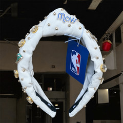 LELE SADOUGHI NBA DALLAS MAVERICKS BASKETBALL IVORY EMBELLISHED KNOTTED HEADBAND