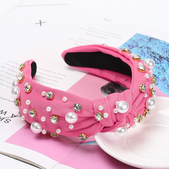 Elegant Pearl Knotted Headband with Rhinestones for Women – Hot Pink