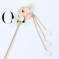 8 Retro Vintage Asian Hair Sticks with Pearl Pendants – Gold Metal Floral Pins f