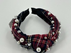 NEW ICING Claires Tarn Plaid Faux Pearl Rhinestone Stud Headband Hair Accessory