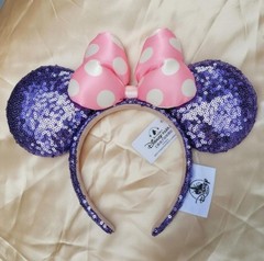 Purple Sequin Pink Polka Dot Bow Minnie Mickey Mouse Ears