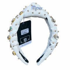 LELE SADOUGHI NBA DALLAS MAVERICKS BASKETBALL IVORY EMBELLISHED KNOTTED HEADBAND