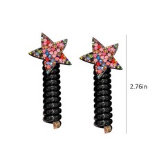 2Pcs Colorful Star Rhinestone Telephone Wire Hair Ties Elastic Coil Holders