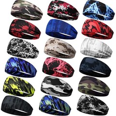 18 Pcs Sports Sweatbands for Men Women Camo Headbands Workout Non Slip Headba…