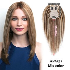 2.75″x4.3″Needlling Silk Effect 100% Human Hair Topper for Women Clip in 8″~14″