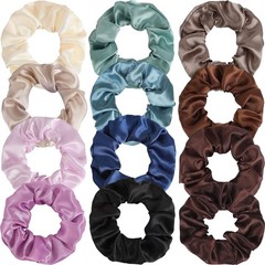 12 Pcs Satin Silk Scrunchies – Soft Hair Ties for Women & Girls, Thick Elasti…