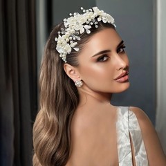Bride Headband, Pearl Adorned Wedding Hair Pieces for Brides, Flower Girl Hai…