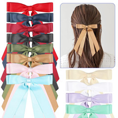 12 PCS Double Layer Hair Accessories – Silky Satin Ribbon Bow Clips with Long Ta