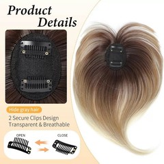 4cmx6cm cap 100% heat resistant synthetic fiber hair topper clip in, 25cm, 30g
