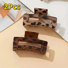 2Pcs Elegant Leopard Print Hair Claw Clips Rectangular Plastic Shark Clips Women