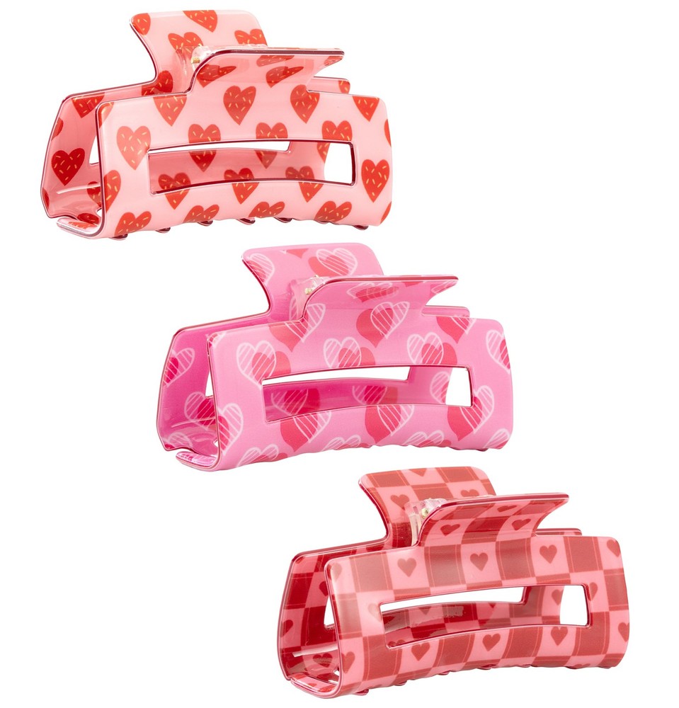 3Pcs Valentine’s Day Heart Hair Claw Clips 1 Count (Pack of 3), red pink rosy