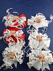 LOT OF 6 Vintage Hair Spring Back Bow Barrettes Happy Birthday Bears *16-C