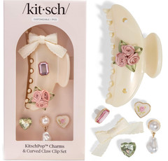 KitschPop Customizable Curved Claw Clip With Interchangeable Charms – Cream