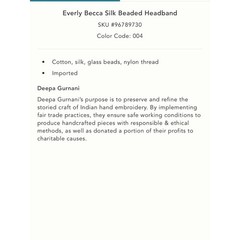 NWT Anthropologie x Deepa Gurnani Everly Silk Beaded Headband
