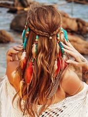 Boho Feather Headband Hippie Headpiece Gypsy Indian Costume Headdress Bohemia…
