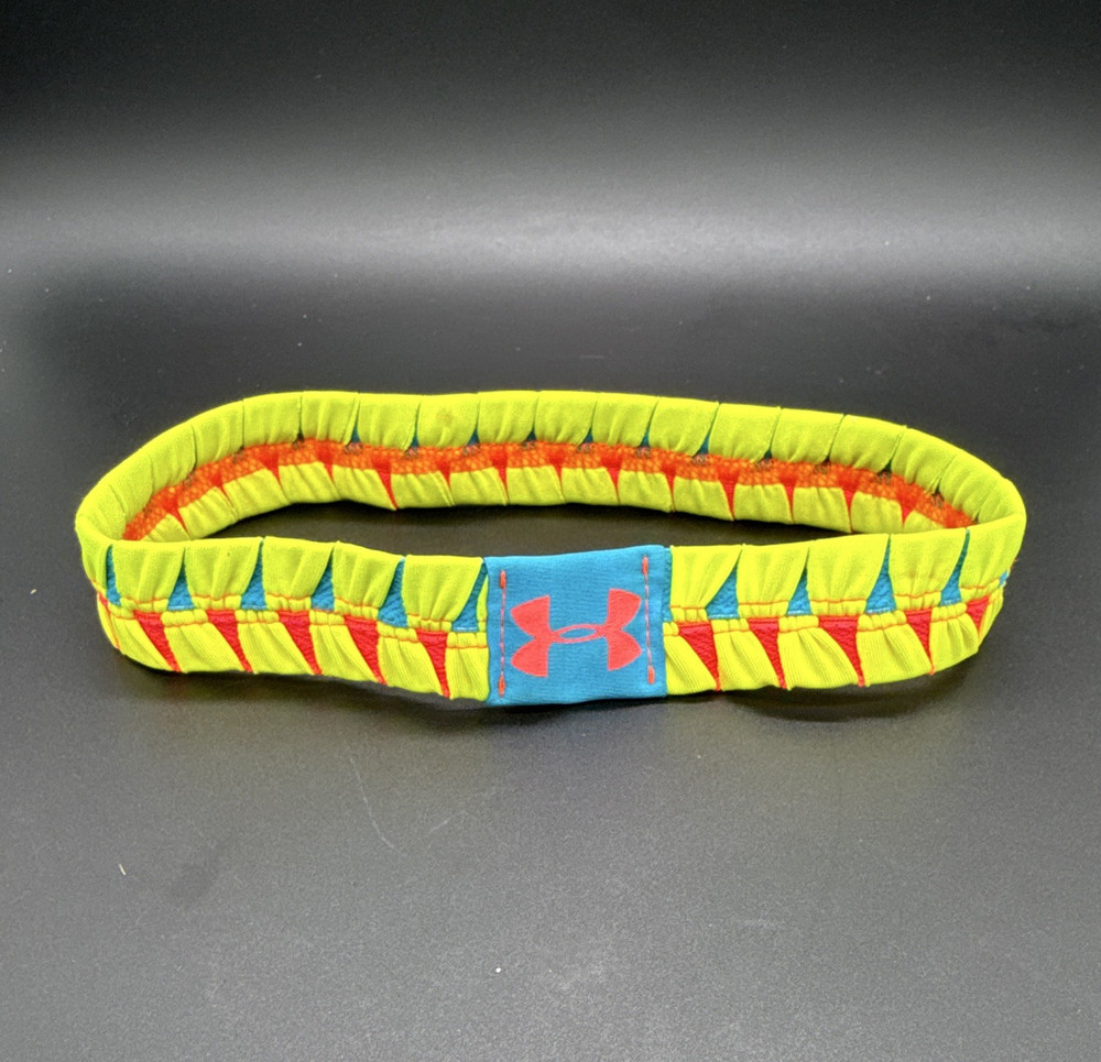 Under Armour Stretch Polyester Headband Green Red Blue Logo Geometric