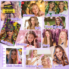 Clip in Hair Tinsel Kit 26 Inch 12 Pcs, Colorful Glitter Fairy Hair Extensions f
