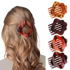 Flat Hair Clips for Women, 4PCS French Square Leopard Print Strong Hold Glossy