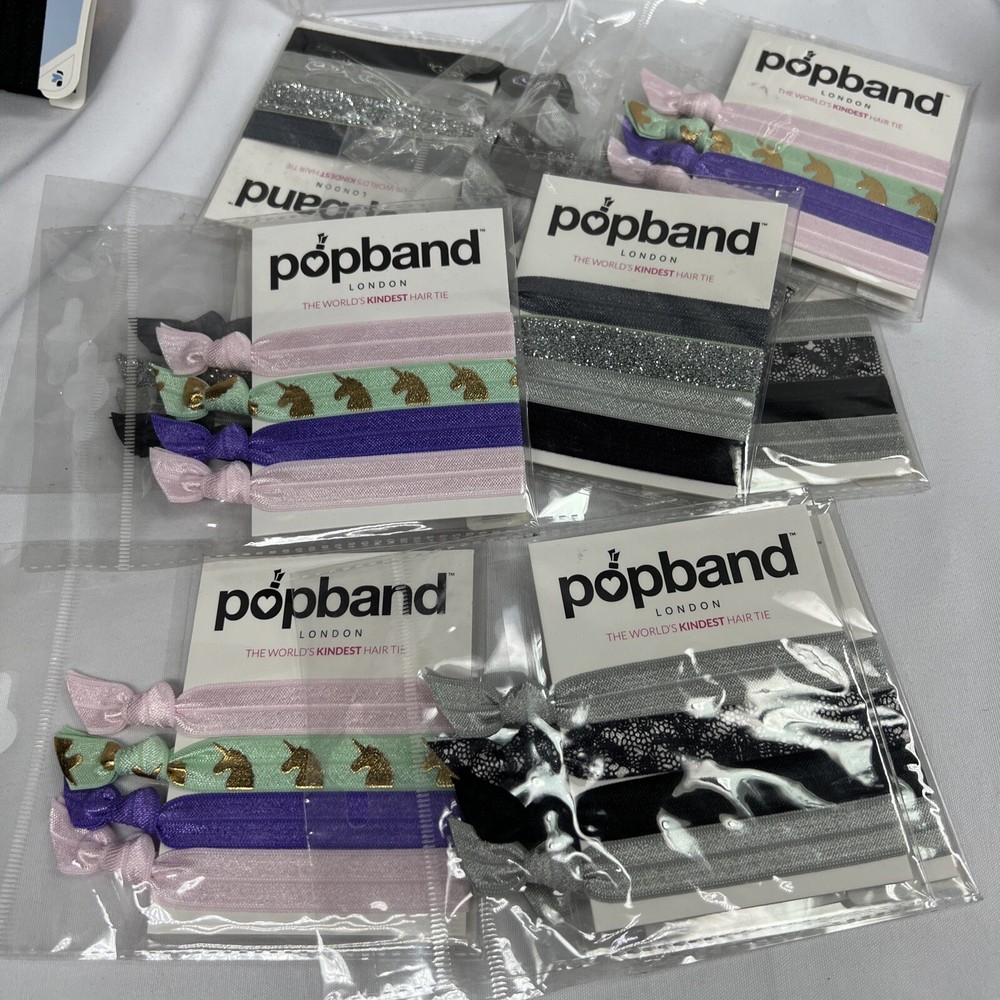 (10) Pop band Pink Purple Black Unicorns No Dent Knotted Ponytailers 4 Hair Ties