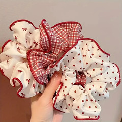 2/3Pcs High End Red Cute Dot Plaid Scrunchies for Women Girls Soft Elastic Hair