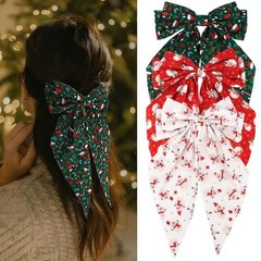 Christmas Hair Bows For Women Girls 3PCS Big Long Tail Ribbons Bowknot