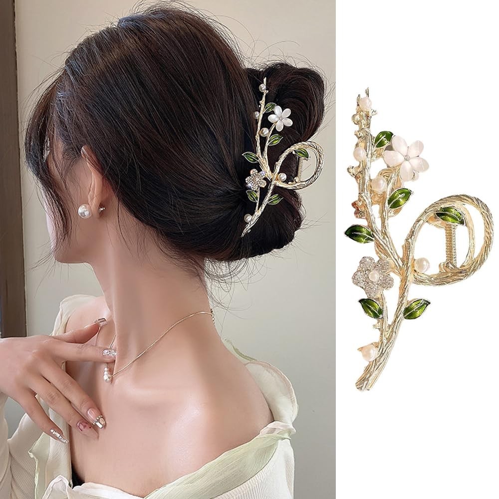 Cat Eye Flower Pearl Rhinestone Non-Slip Metal Hair Claw Clips Accessories