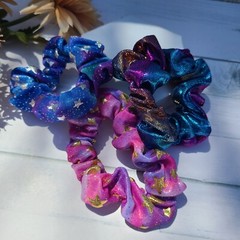 Set of 10 Retro 80’s Metallic Hair Pony Tail Scrunchies for Women Hair Accessory