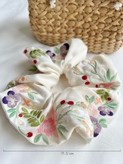 Floral Embroidered Hair Scrunchie, Large Flower Hair Tie, Cottagecore Hair Acces
