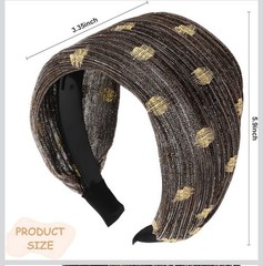 2 Pk Women’s Wide Mesh Headbands Black Brown Gold Dot Hairbands Hair Accessories