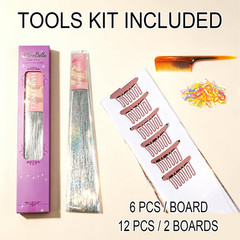 Red Silver Blue Mix Clip in Hair Tinsel 6Pcs Heat Resistant Sporty Hair Extensio