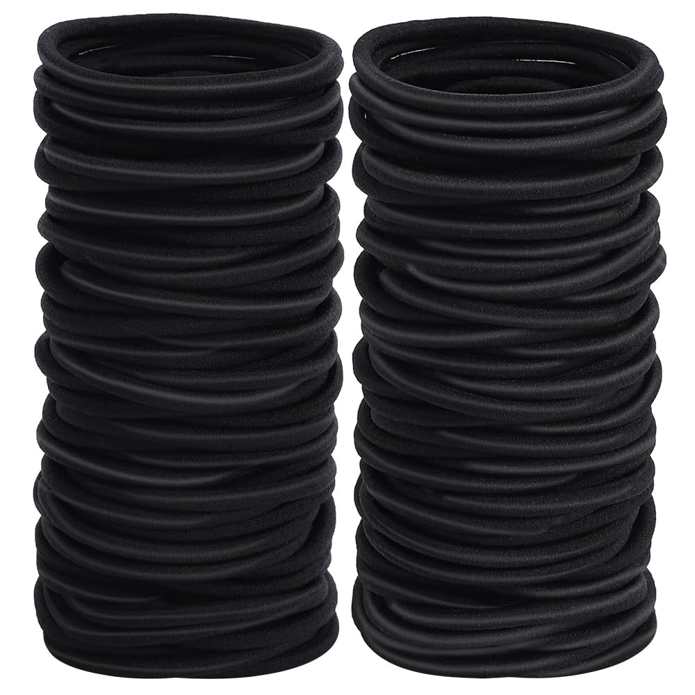100Pcs Womens Elastics Hair Tie, 4MM Black Ponytail Holders Hair Bands, 2 Inch i