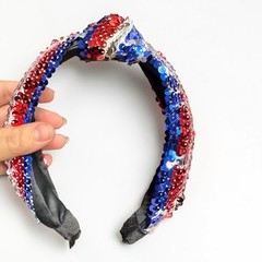 Patriotic Headbands 4th of July Red White Blue Fleur De Lis Sequin Feather NWOT