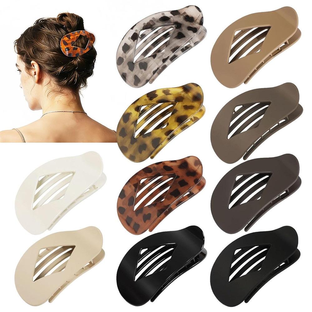 10 PCS Flat Hair Clips for Women – Large Matte & Tortoise Hair Claw Clips, 4.2 I