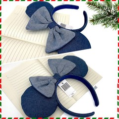 Disney-Parks Resort Store Minnie Stripe Denim Like Blue Mouse Ears Headband