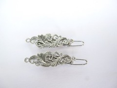 2 extra tiny small silver metal filigree barrette hair clip fine thin hair