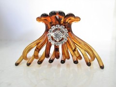 Smaller brown hair claw clip for fine, thin hair with crystals