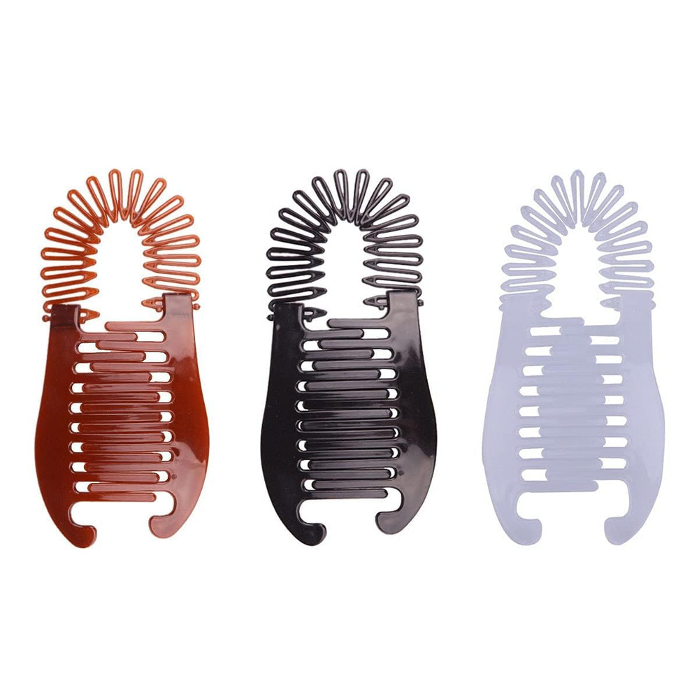 3Pcs Colorful Elongated Interlocking Plastic Banana Clip Hair Combs – Women T…